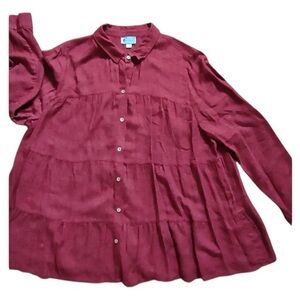 J Jill Button-Up Tiered Blouse, Large